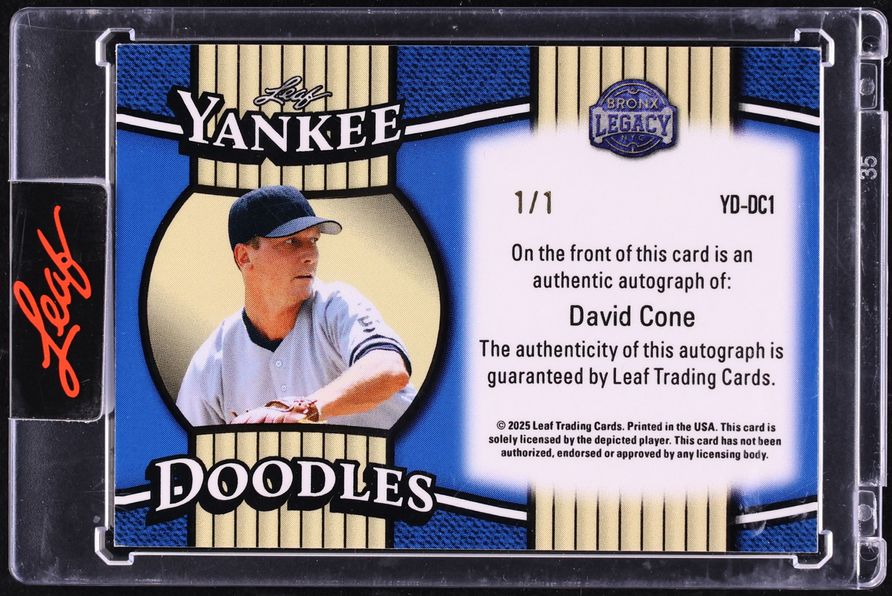 2025 Leaf A Bronx Legacy Yankee Doodles Gold Prismatic David Cone AUTO 1/1 #YD-DC1