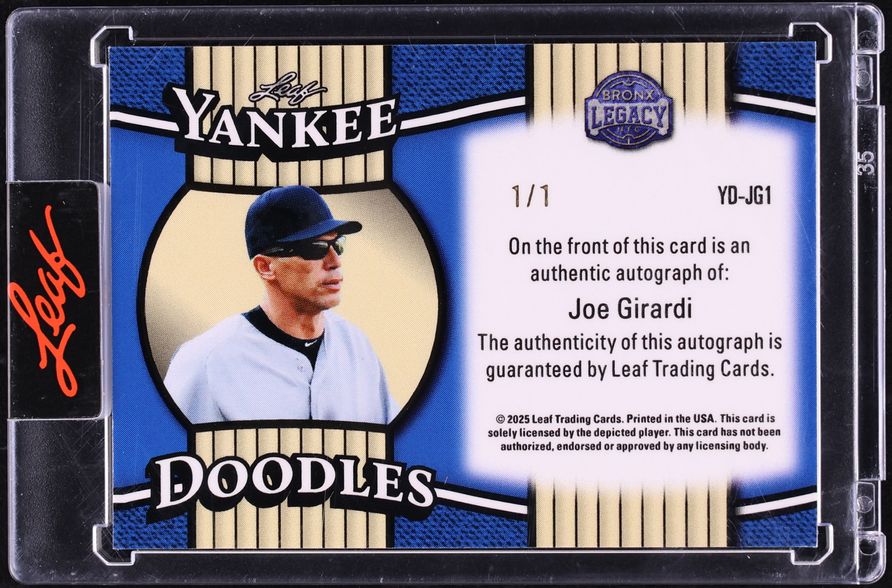 2025 Leaf A Bronx Legacy Yankee Doodles Gold Prismatic Joe Girardi AUTO 1/1 #YD-JG1