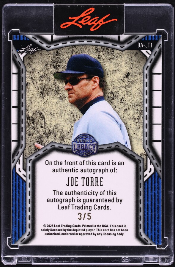 2025 Leaf A Bronx Legacy Pink Prismatic Joe Torre AUTO /5 #BA-JT1