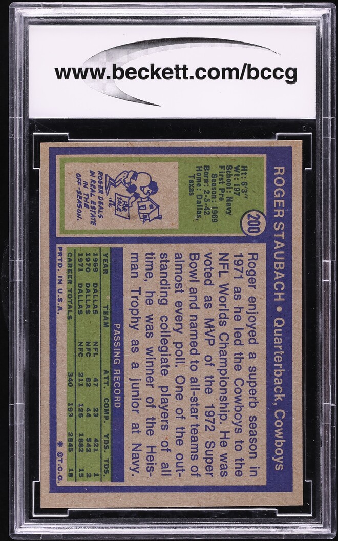 1972 Topps Football Roger Staubach ROOKIE #200 BCCG 8