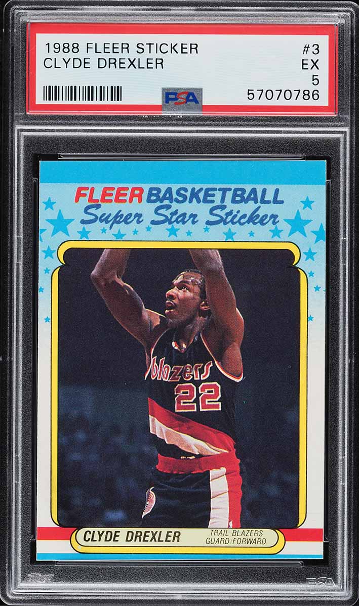 1988 Fleer Sticker Clyde Drexler #3 PSA 5 EX - Main Image