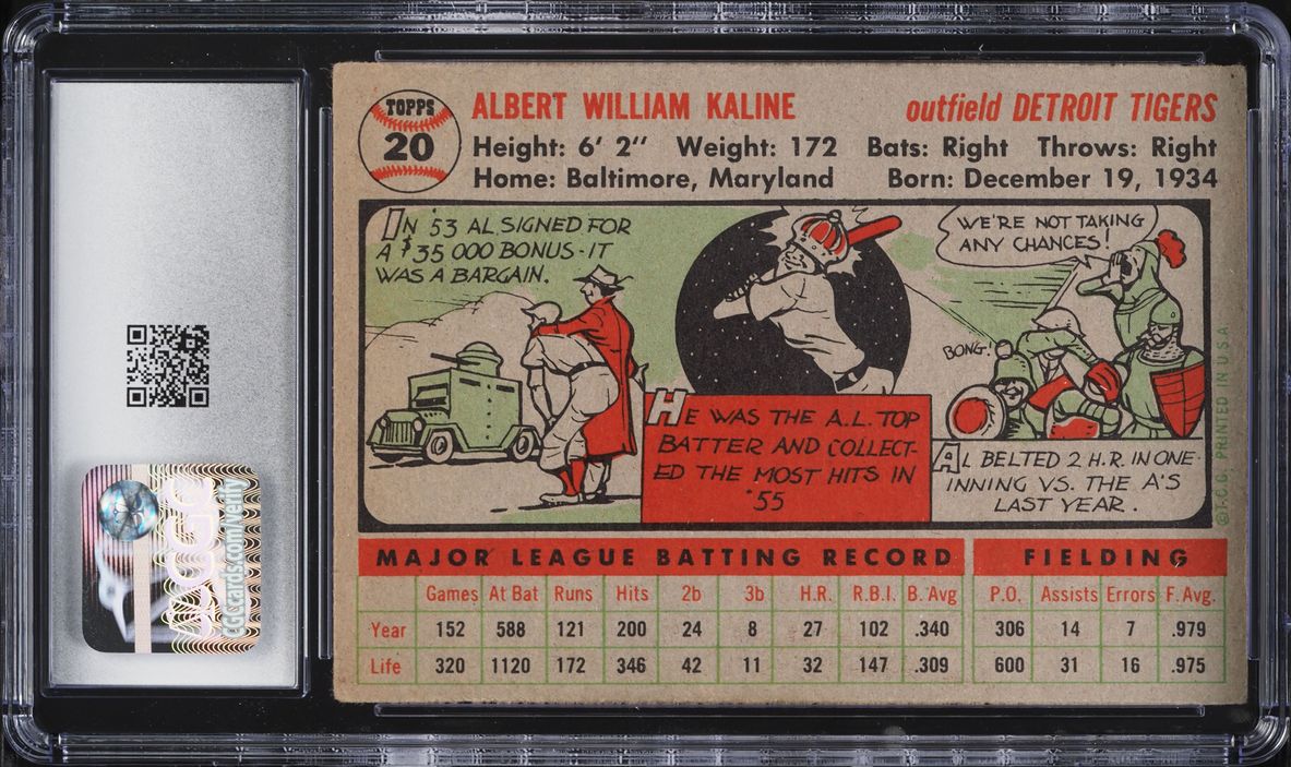 1956 Topps Al Kaline GRAY BACK #20 CGC 5 EX