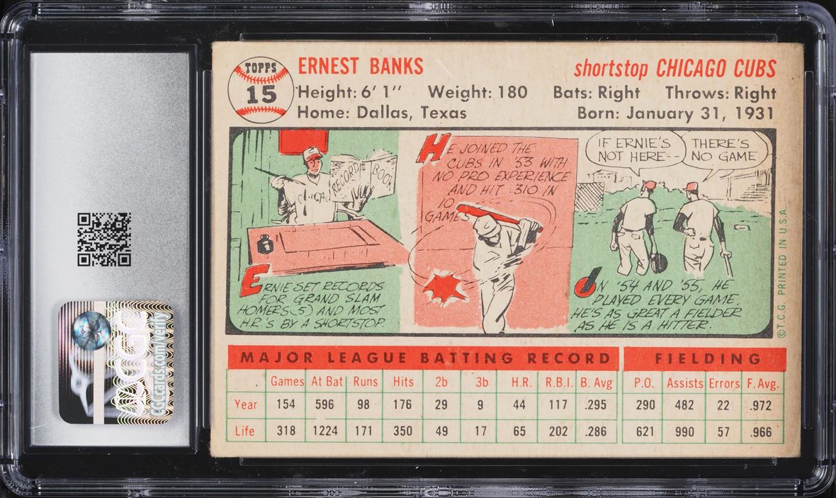 1956 Topps Ernie Banks WHITE BACK #15 CGC 4 VGEX