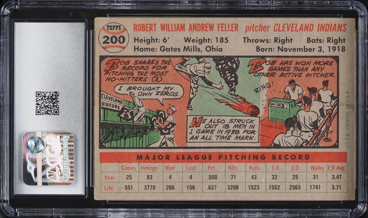 1956 Topps Bob Feller #200 CGC 4 VGEX