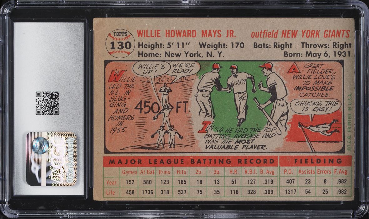 1956 Topps Willie Mays GRAY BACK #130 CGC 2.5 GD+