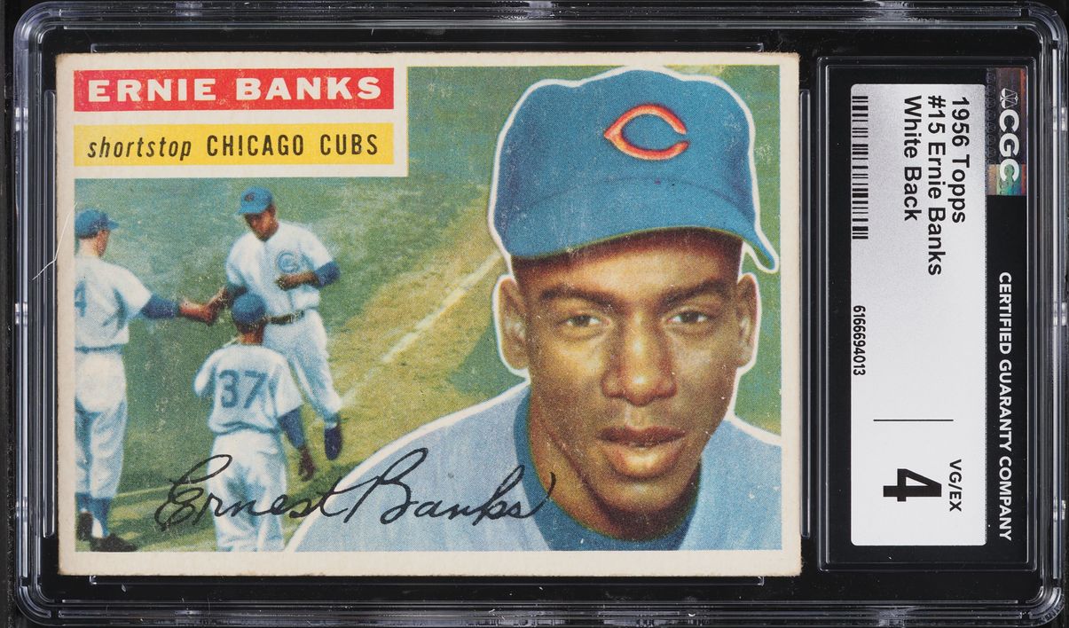 1956 Topps Ernie Banks WHITE BACK #15 CGC 4 VGEX