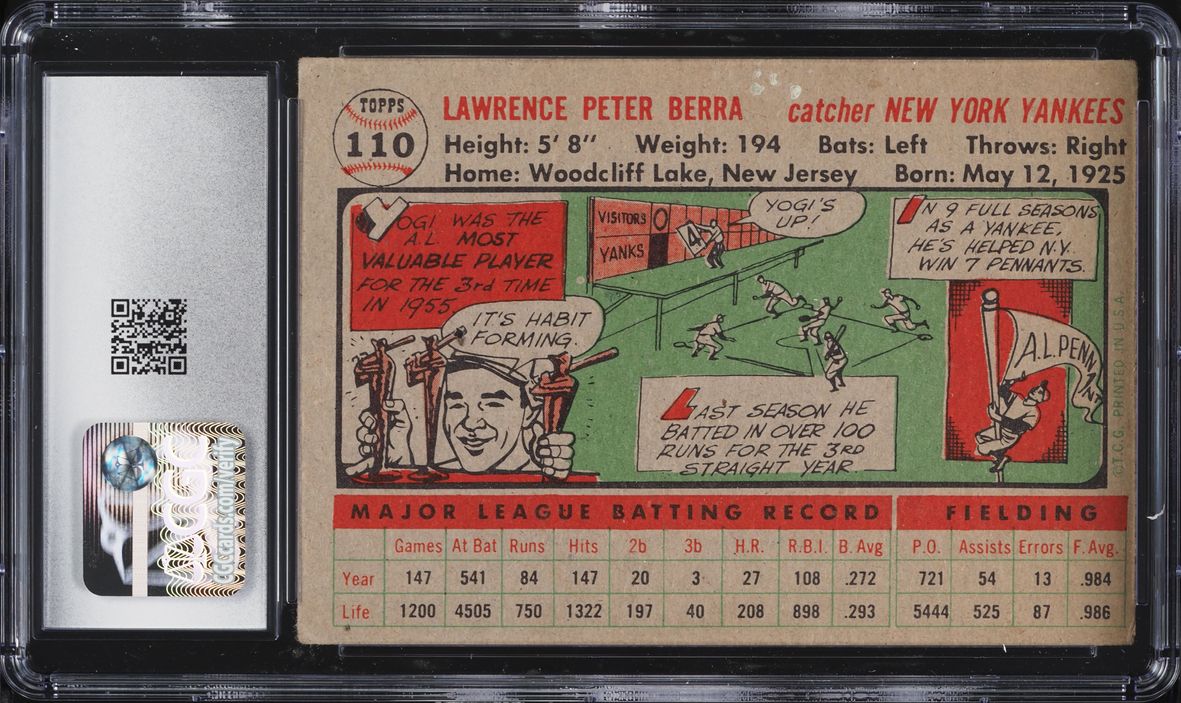 1956 Topps Yogi Berra GRAY BACK #110 CGC 3.5 VG+