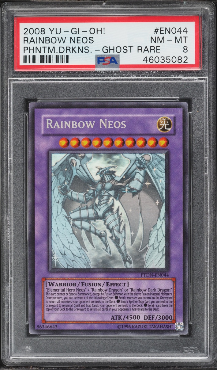 2008 Yu-Gi-Oh! Phantom Darkness Ghost Rare Rainbow Neos #PTDN-EN044 PSA 8 NM-MT