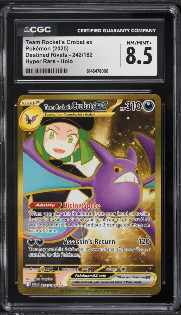 2025 Pokemon SV Destined Rivals Gold Rare Team Rocket's Crobat EX #242 CGC 8.5 NM-MT+