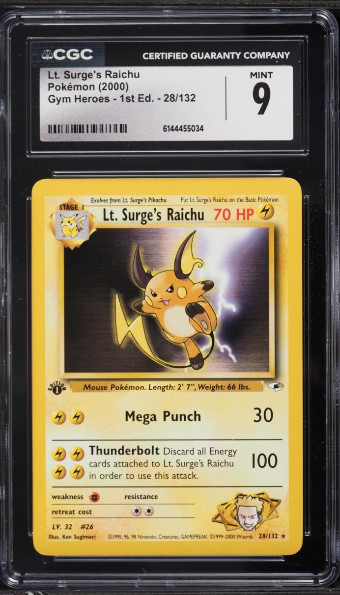 2000 Pokemon Gym Heroes 1st Edition Lt. Surge's Raichu #28 CGC 9 MINT