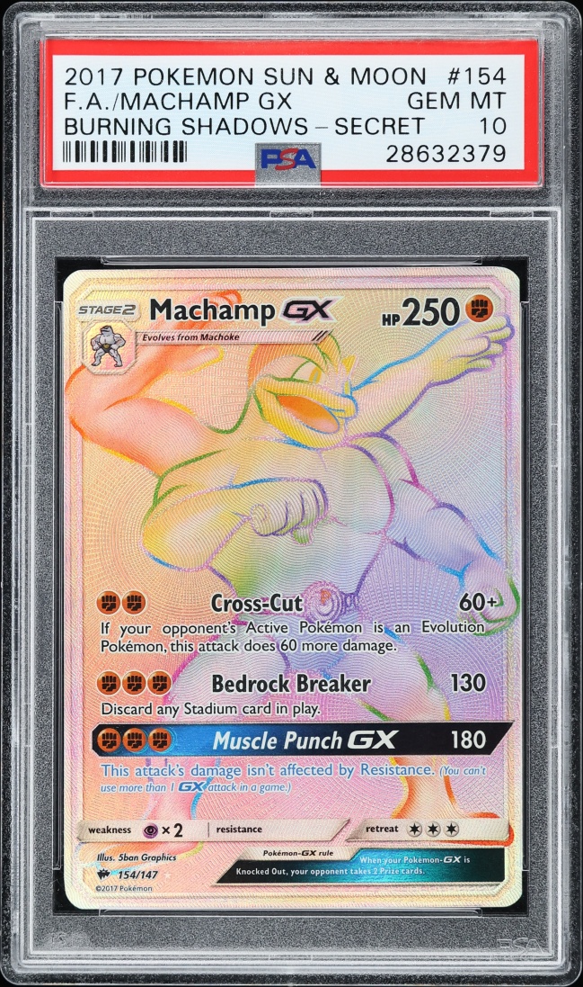 2017 Pokemon Sun & Moon Burning Shadows Rainbow Rare Machamp GX #154 PSA 10 GEM MINT
