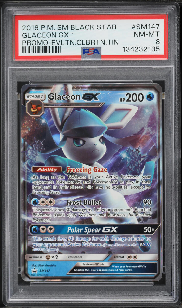 2018 Pokemon Sun & Moon Black Star Promo Eeveelution Tin Glaceon GX #SM147 PSA 8 NM-MT