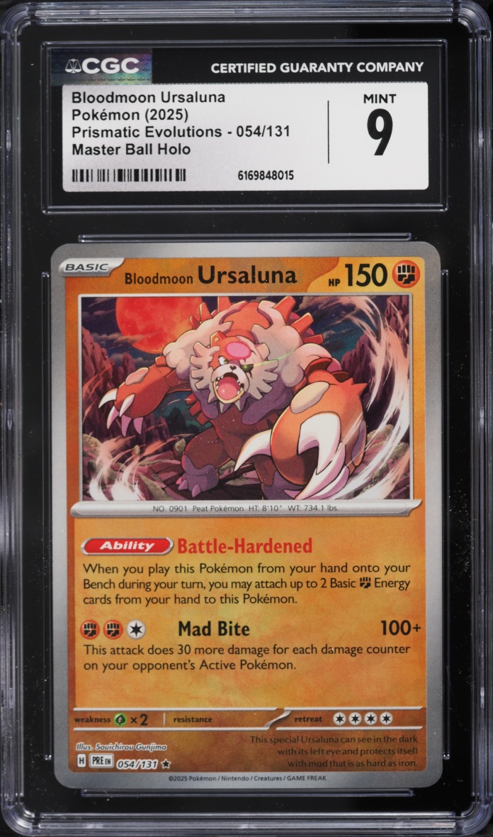 2025 Pokemon SV Prismatic Evolutions Master Ball Holo Bloodmoon Ursaluna #54 CGC 9 MINT