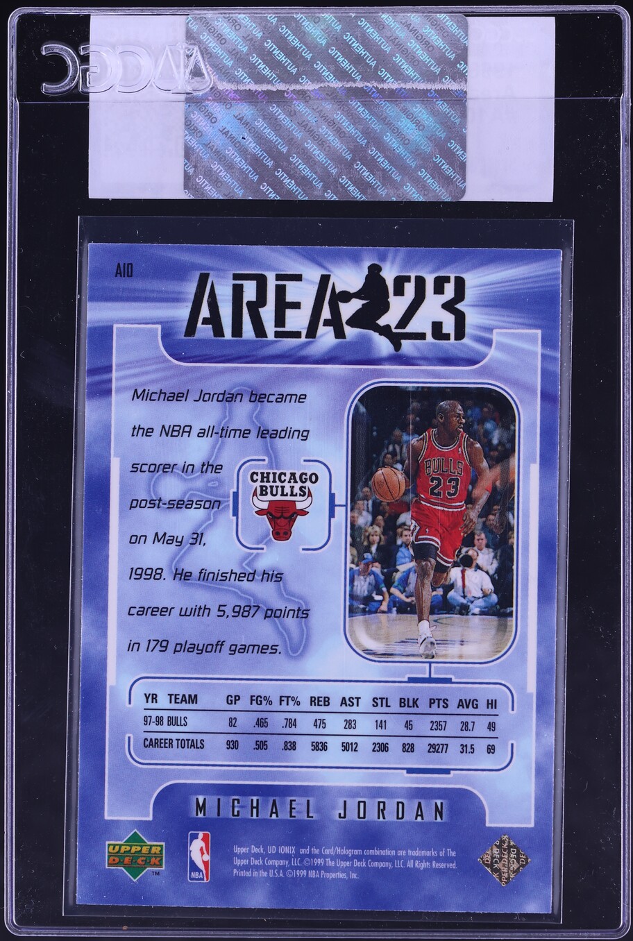 1998 UD Ionix Area 23 Michael Jordan #A10 CGC AUTH