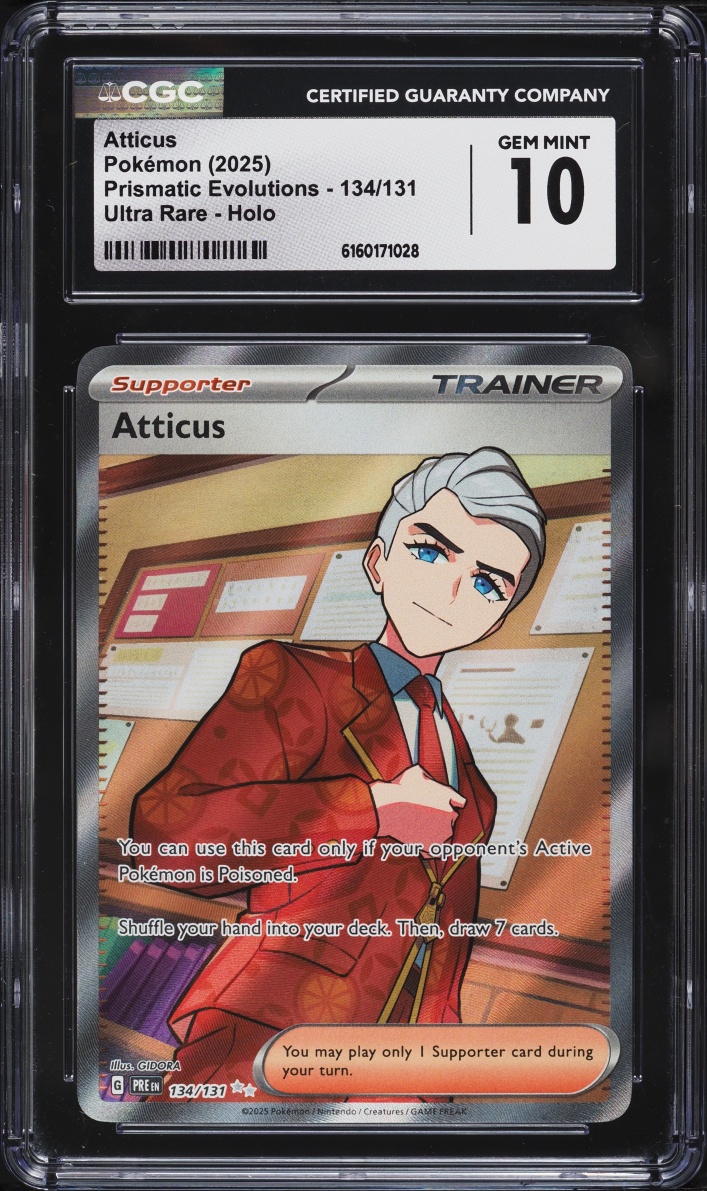2025 Pokemon Scarlet & Violet Prismatic Evolutions Full Art Atticus #134 CGC 10 GEM MINT