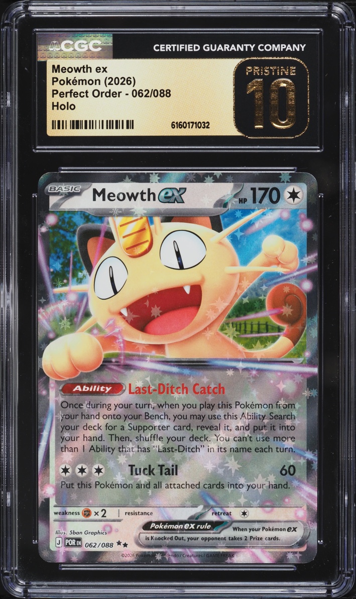 2026 Pokemon Mega Perfect Order Holo Meowth EX #062 CGC 10 PRISTINE