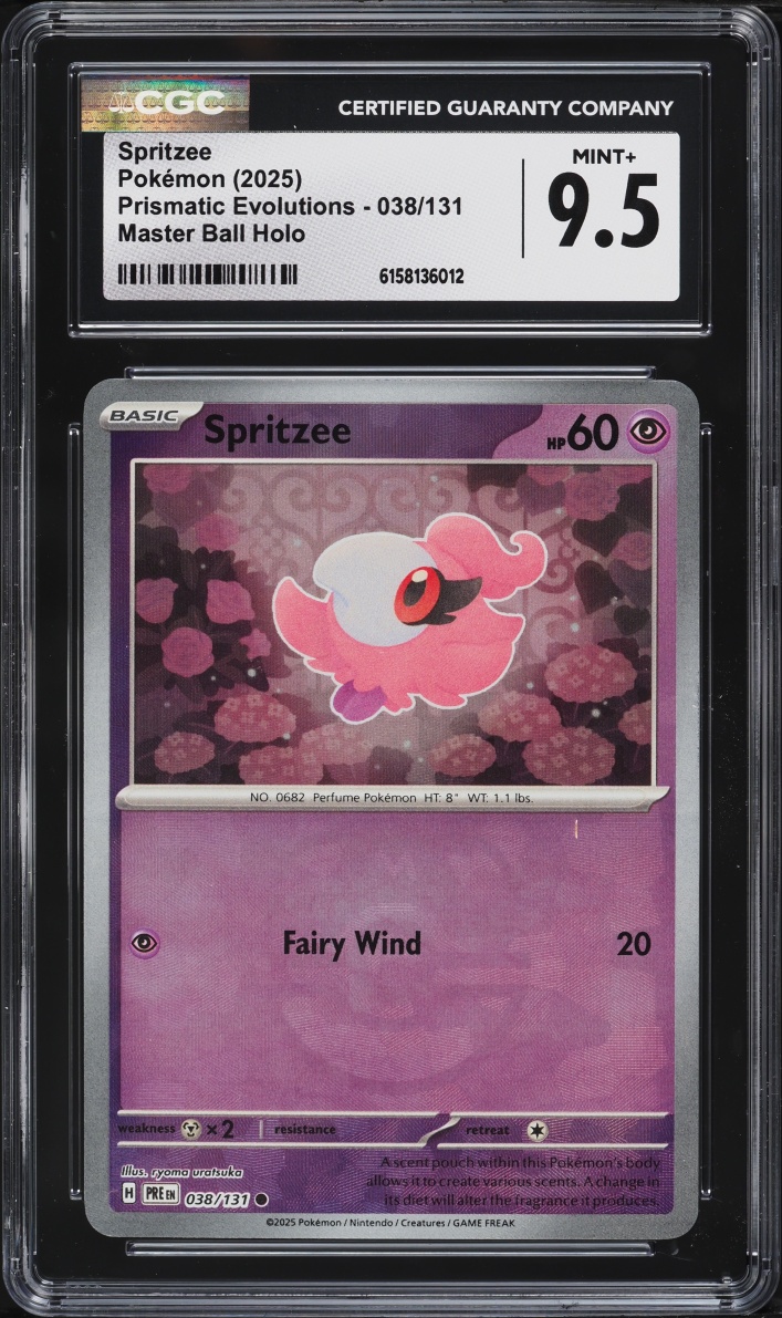 2025 Pokemon Scarlet & Violet Prismatic Evolutions Master Ball Holo Spritzee #38 CGC 9.5 MINT+