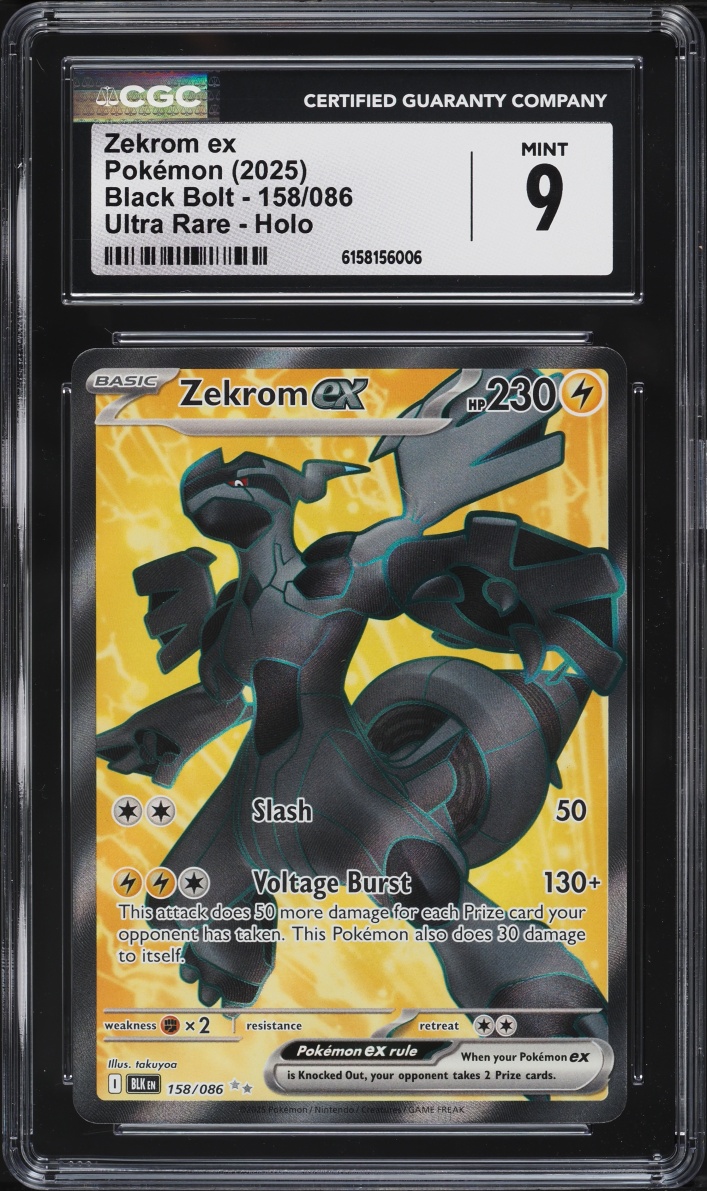 2025 Pokemon Scarlet & Violet Black Bolt Full Art Zekrom Ex #158 CGC 9 MINT