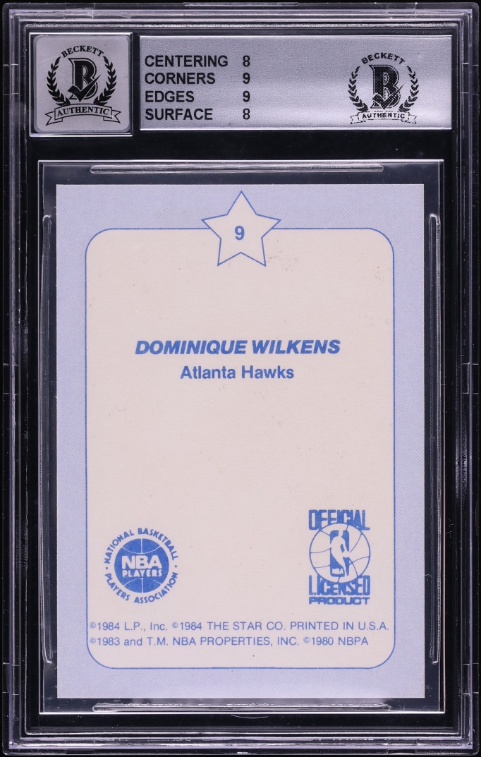 1984 Star Slam Dunk Dominique Wilkins ROOKIE AUTO #9 BAS BGS 8 NM-MT