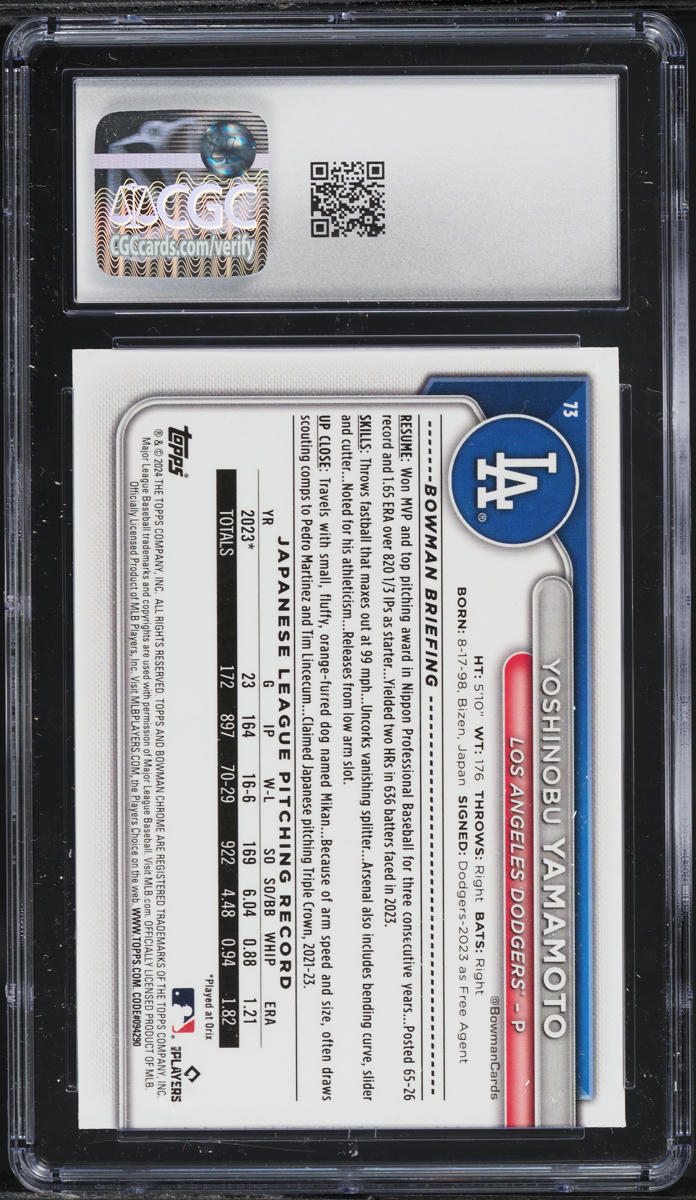 2024 Bowman Chrome Mega Box Yoshinobu Yamamoto ROOKIE #73 CGC 10 GEM MINT