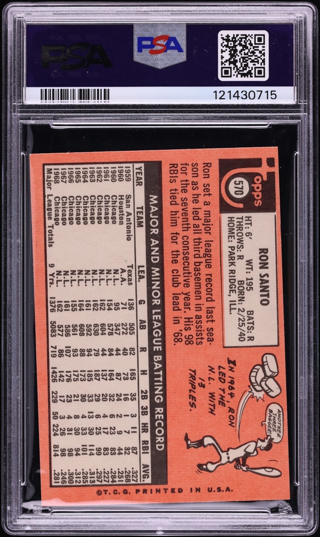 1969 Topps Ron Santo #570 PSA 8(oc) NM-MT