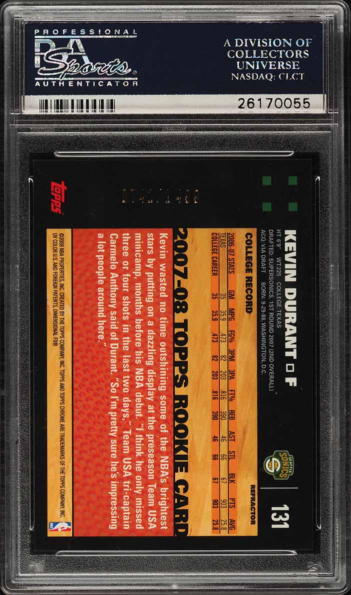 2007 Topps Chrome Refractor Kevin Durant ROOKIE /1499 #131 PSA 10 GEM MINT
