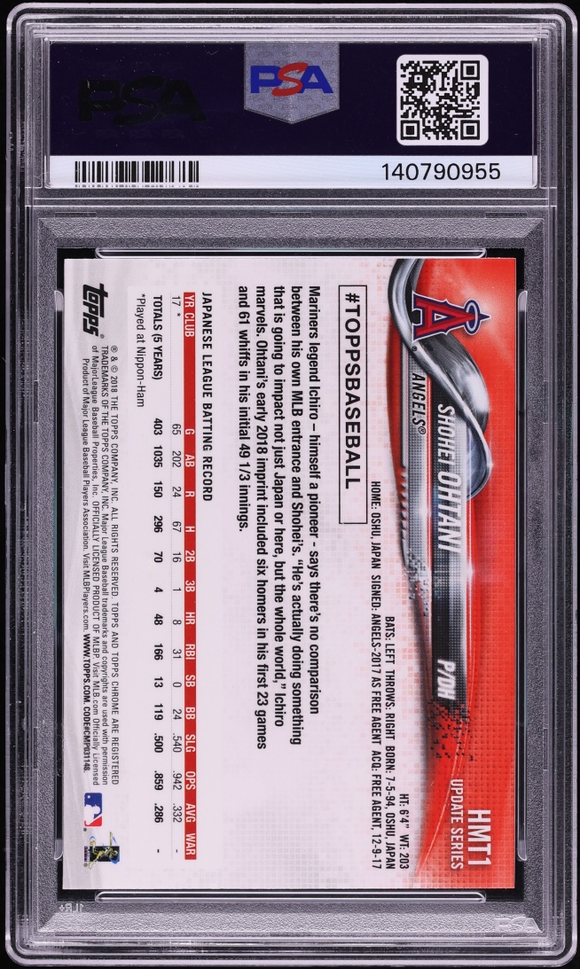 2018 Topps Chrome Update Shohei Ohtani ROOKIE #HMT1 PSA 9 MINT