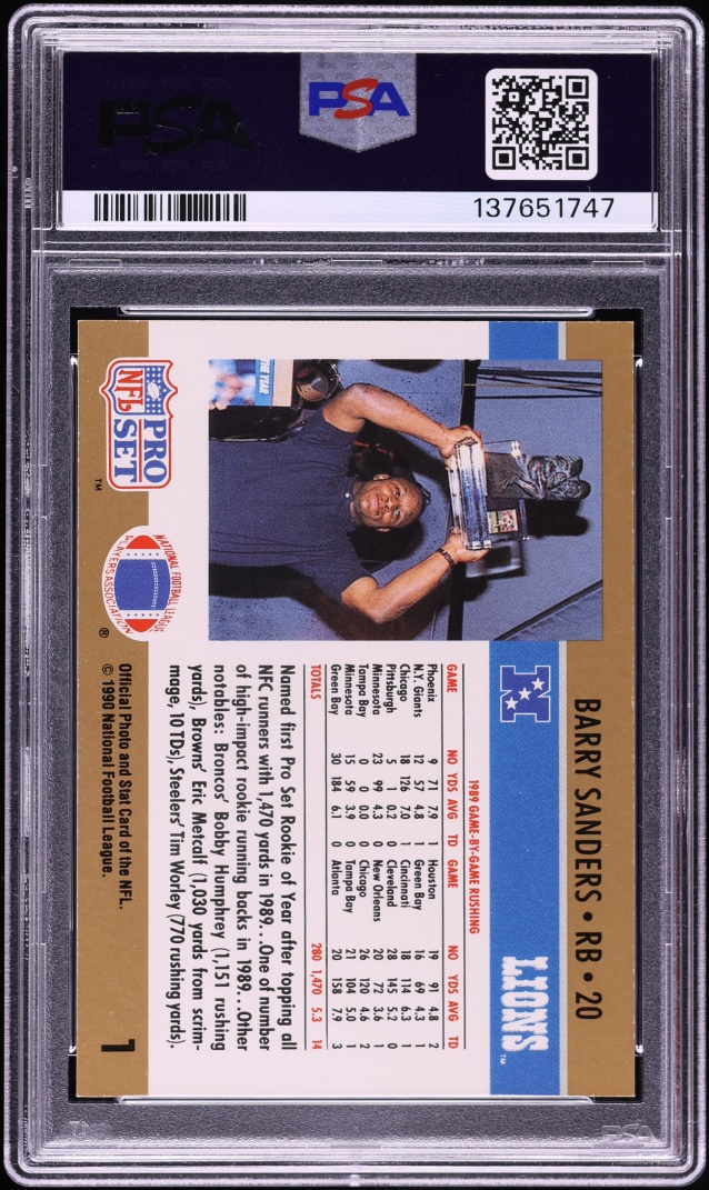 1990 Pro Set Rookie Of The Year Barry Sanders #1 PSA 8 NM-MT