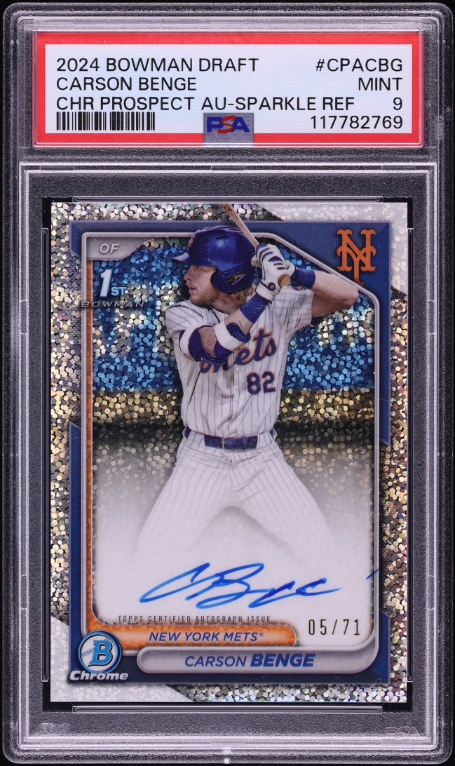2024 Bowman Chrome Draft Sparkle Refractor Carson Benge PROSPECT AUTO /71 #CPA-CBG PSA 9 MINT