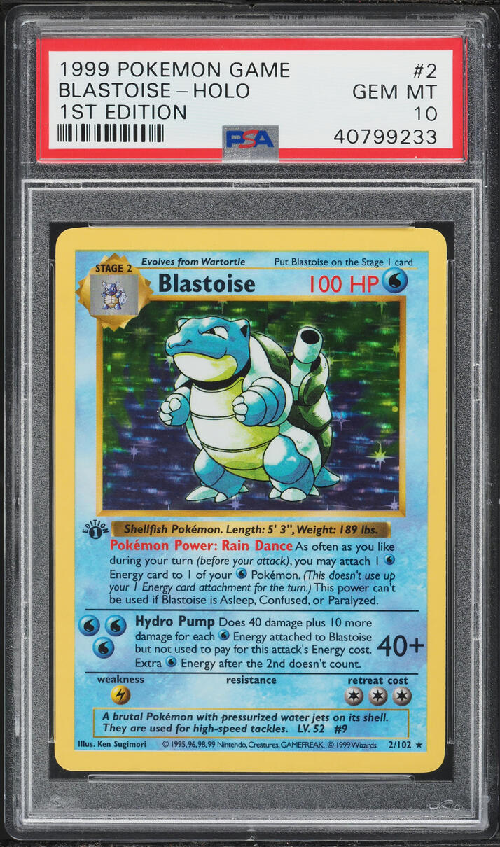 1999 Pokemon Base Set Shadowless 1st Edition Holo Blastoise #2 PSA 10 GEM MINT