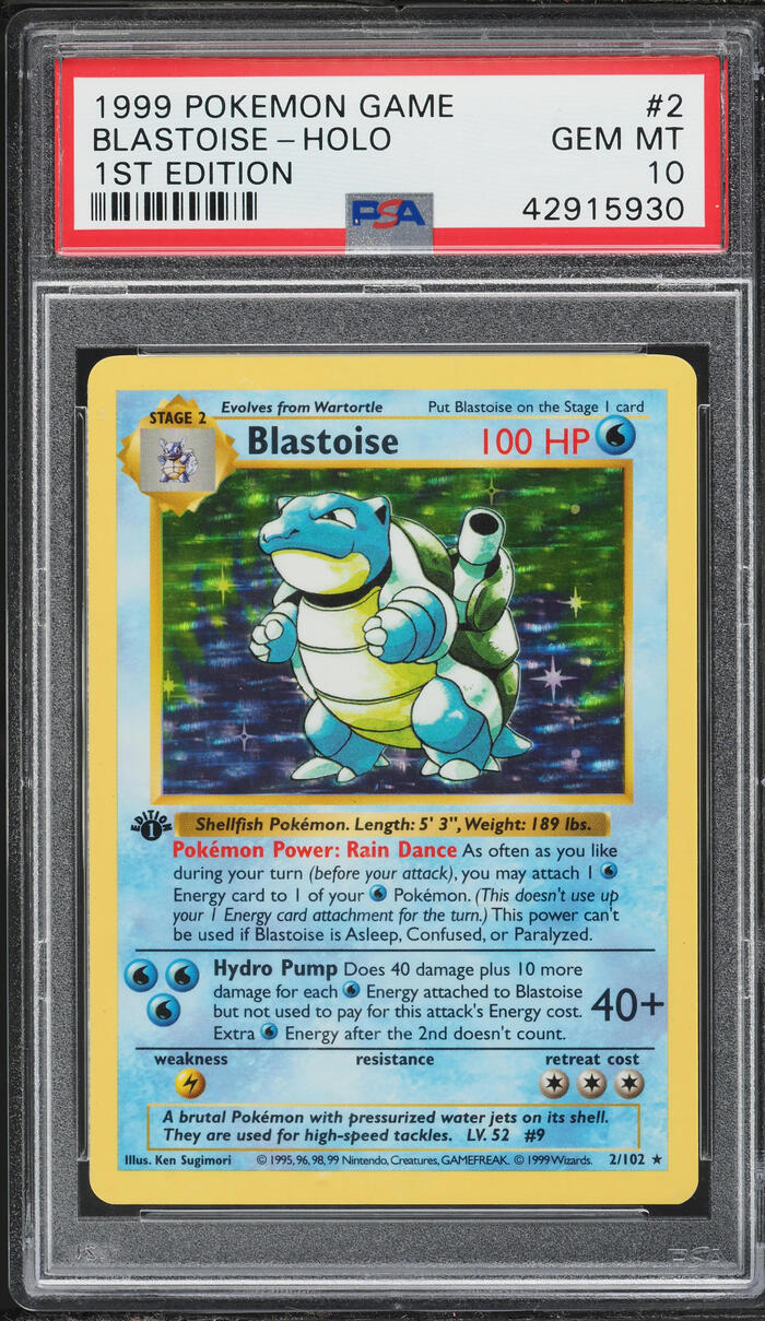 1999 Pokemon Base Set Shadowless 1st Edition Holo Blastoise #2 PSA 10 GEM MINT