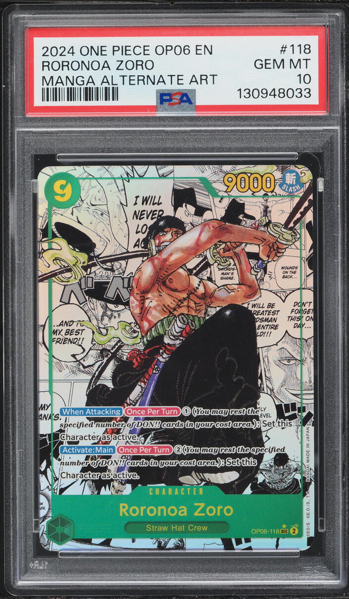 2024 One Piece Wings Of The Captain Manga Art Roronoa Zoro #OP06-118 PSA 10 GEM MINT
