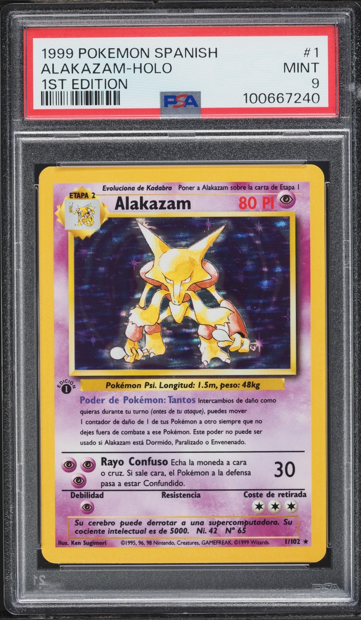 1999 Pokemon Spanish Base Set 1st Edition Holo Alakazam #1 PSA 9 MINT