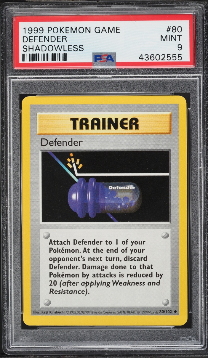 1999 Pokemon Base Set Shadowless Defender #80 PSA 9 MINT