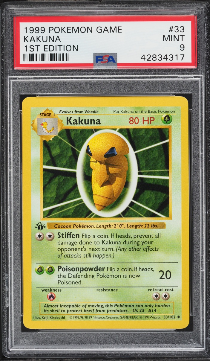 1999 Pokemon Base Set Shadowless 1st Edition Kakuna #33 PSA 9 MINT