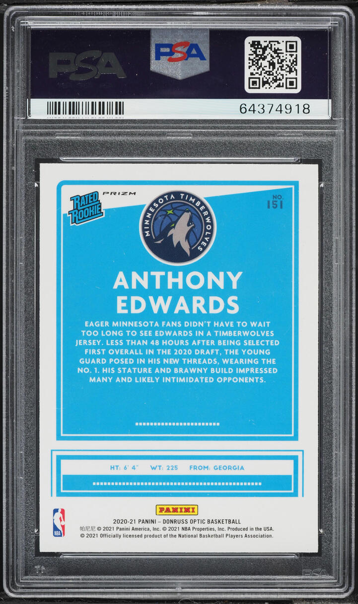 2020 Donruss Optic Choice Anthony Edwards ROOKIE #151 PSA 10 GEM MINT