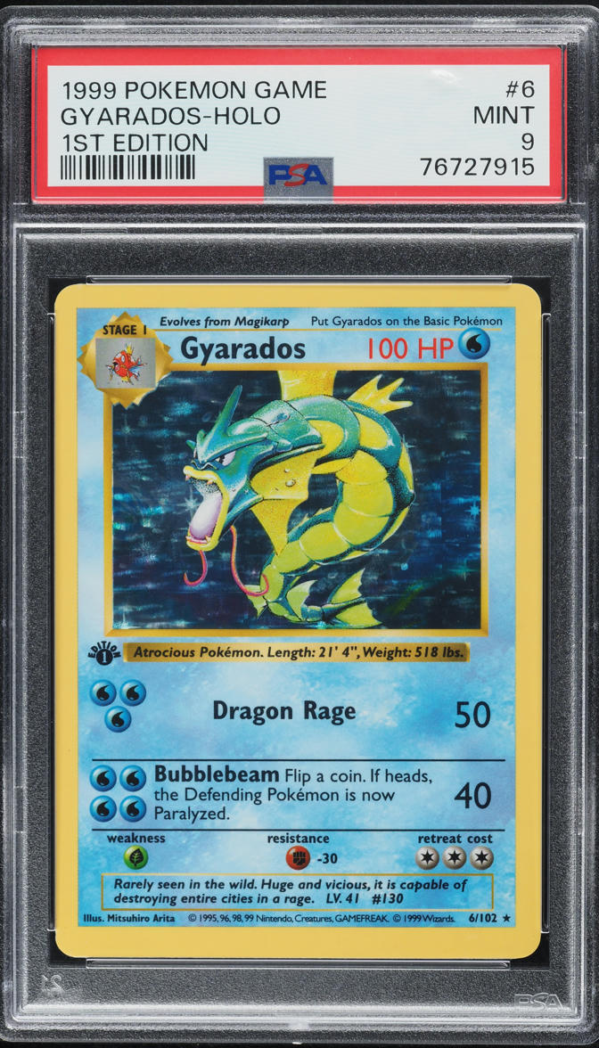 1999 Pokemon Base Set Shadowless 1st Edition Holo Gyarados #6 PSA 9 MINT
