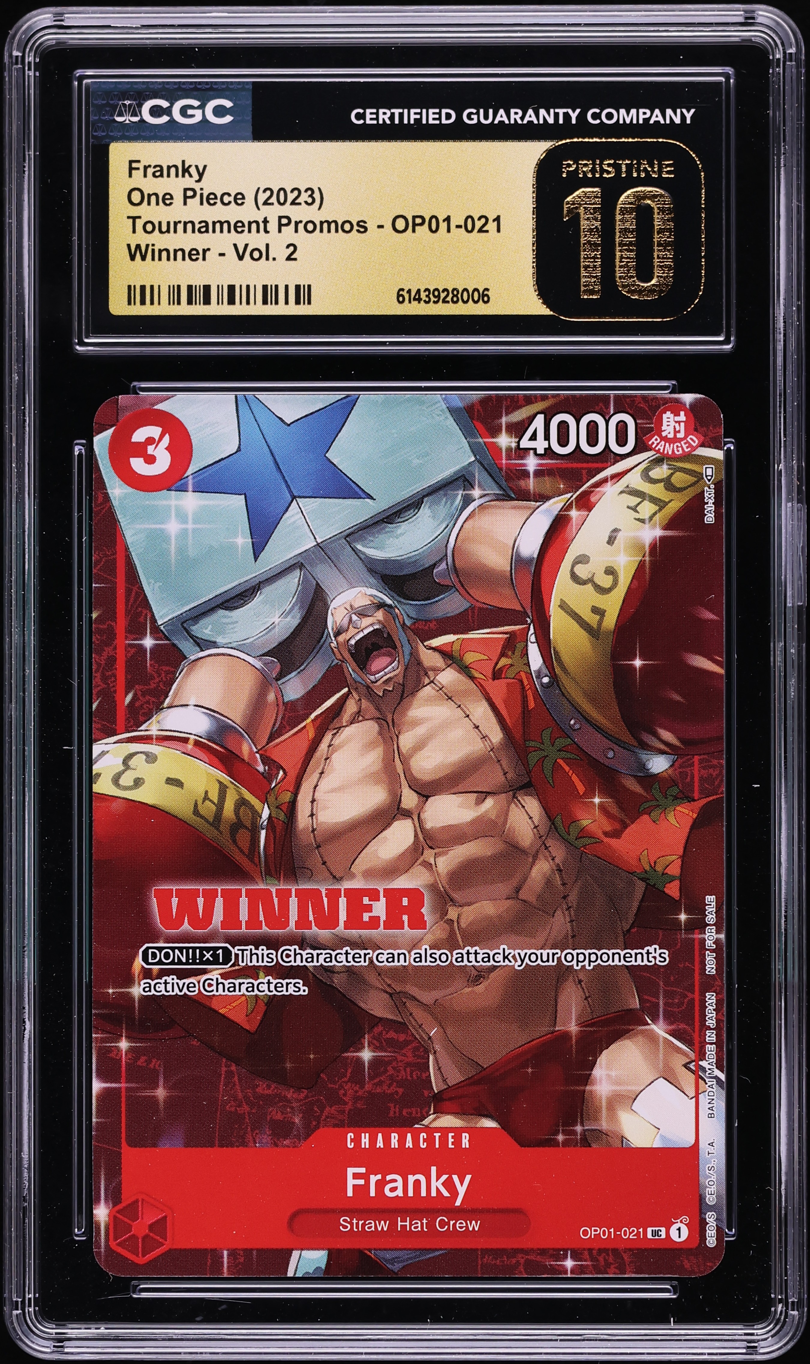 2023 One Piece Tournament Promo Winner Vol. 2 Franky #OP01-021 CGC 10 PRISTINE