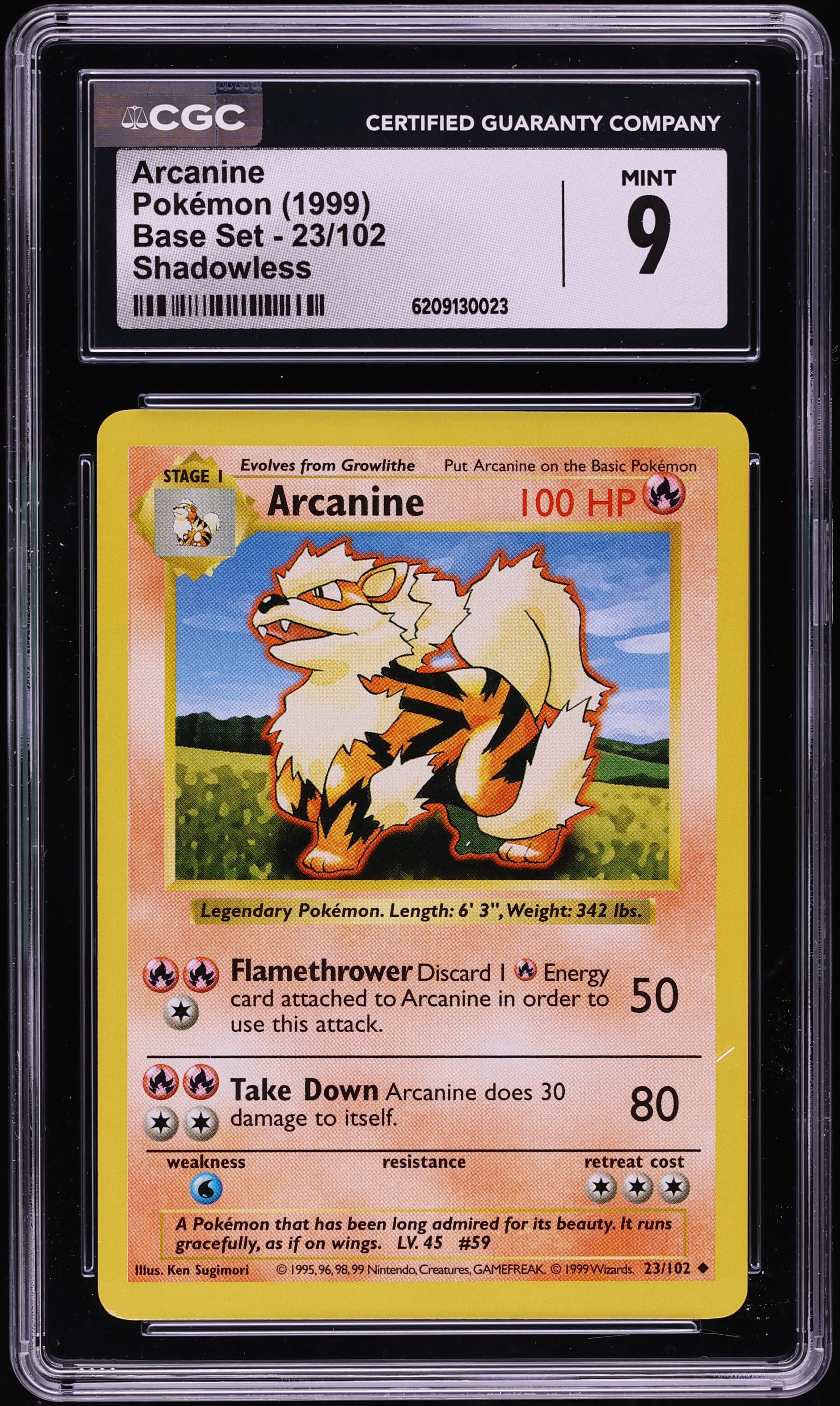1999 Pokemon Base Set Shadowless Arcanine #23 CGC 9 MINT