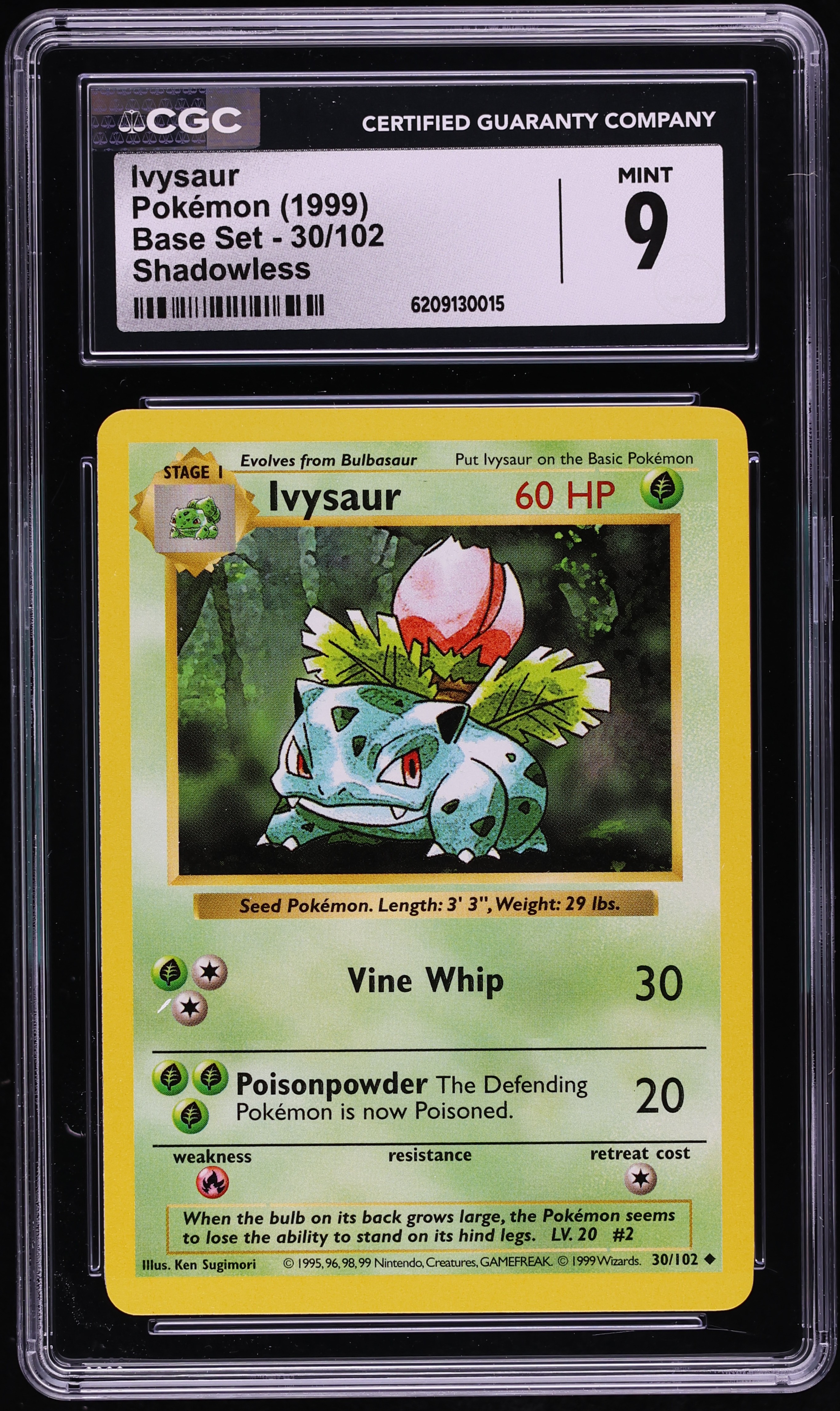 1999 Pokemon Base Set Shadowless Ivysaur #30 CGC 9 MINT