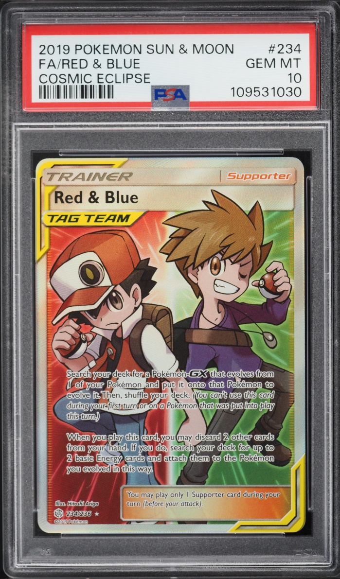 2019 Pokemon Sun & Moon Cosmic Eclipse Full Art Red & Blue #234 PSA 10 GEM MINT