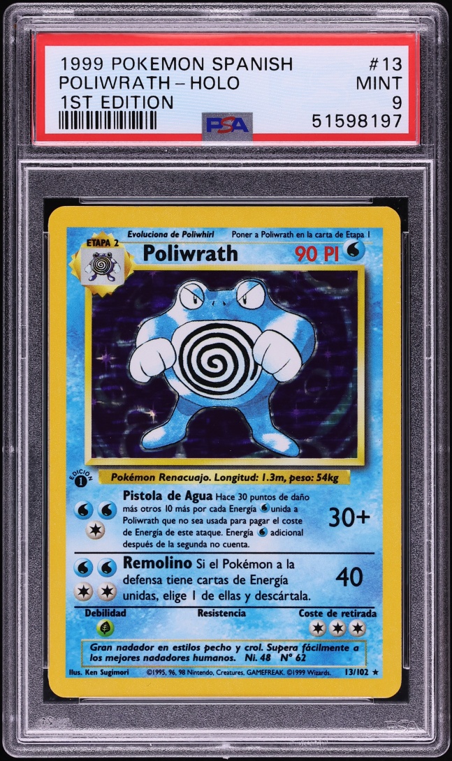 1999 Pokemon Spanish Base Set 1st Edition Holo Poliwrath #13 PSA 9 MINT
