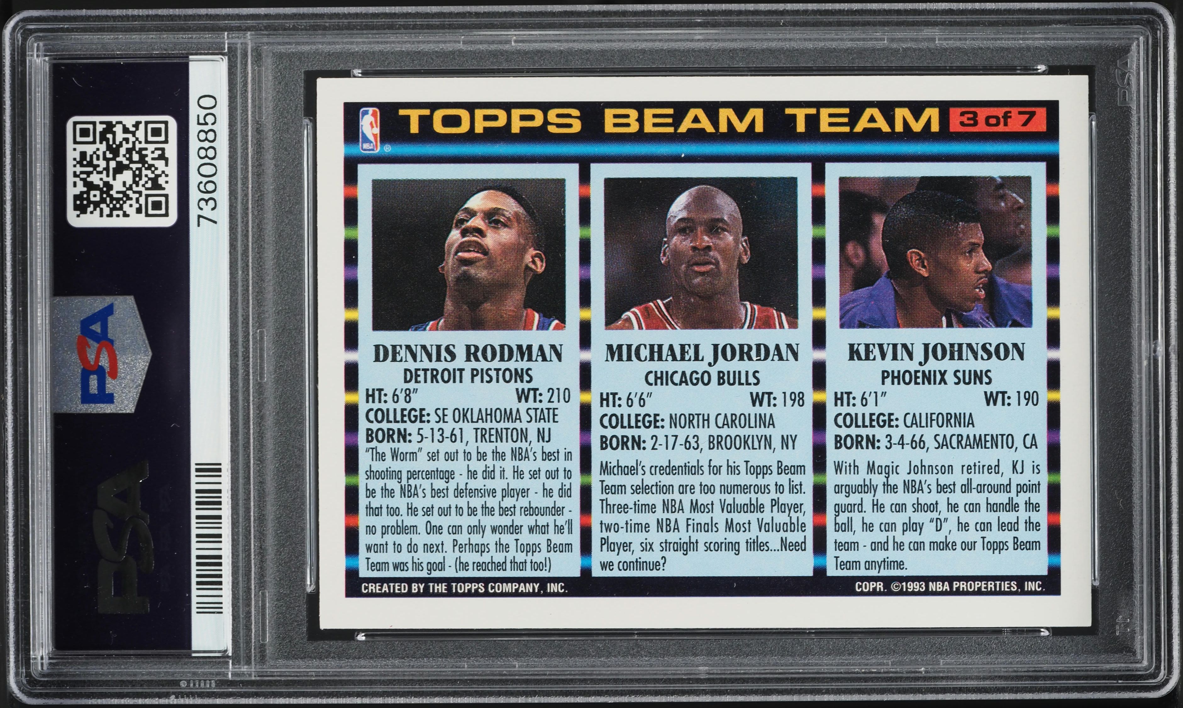 1992 Topps Beam Team Michael Jordan Dennis Rodman Kevin Johnson #3 PSA 10 GEM