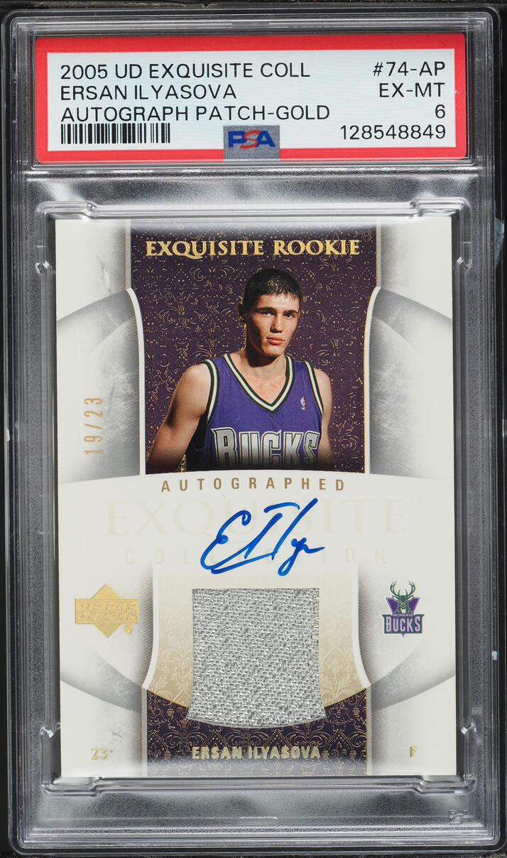 2005 Exquisite Collection Gold Ersan Ilyasova ROOKIE PATCH AUTO /23 #74-AP PSA 6 EXMT