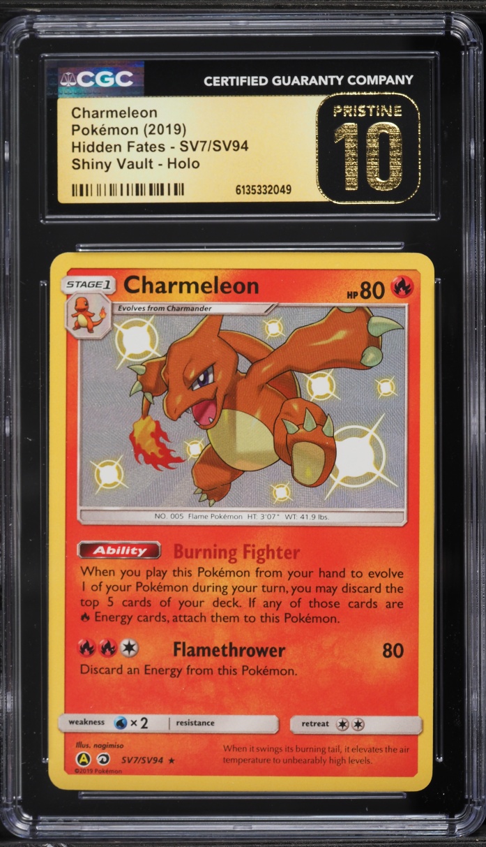 2019 Pokemon Sun & Moon Hidden Fates Vault Shiny Holo Charmeleon #SV7 CGC 10 PRISTINE