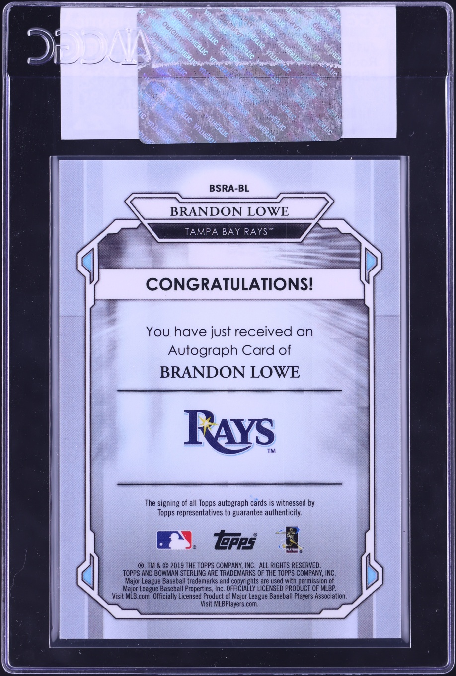 2019 Bowman Sterling Brandon Lowe ROOKIE AUTO #BSRA-BL CGC AUTH