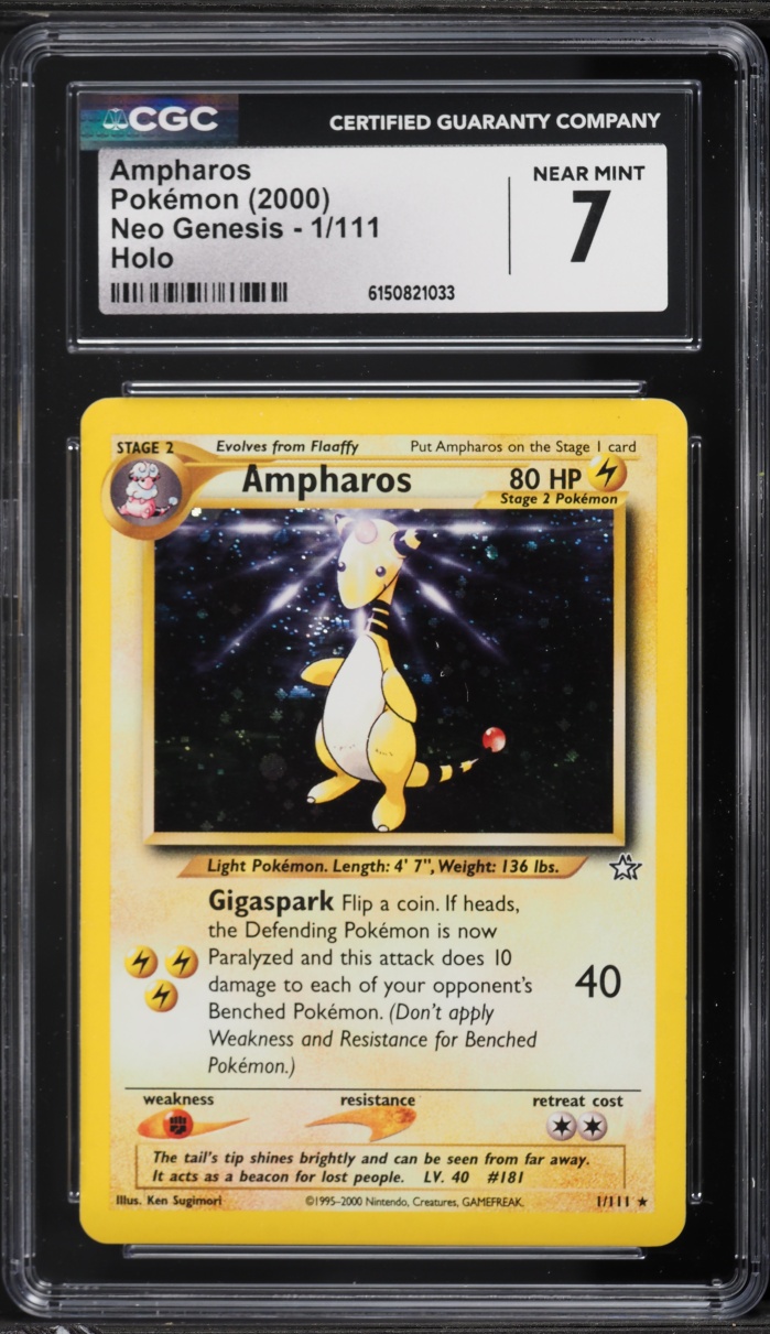 2000 Pokemon Neo Genesis Holo Ampharos #1 CGC 7 NRMT