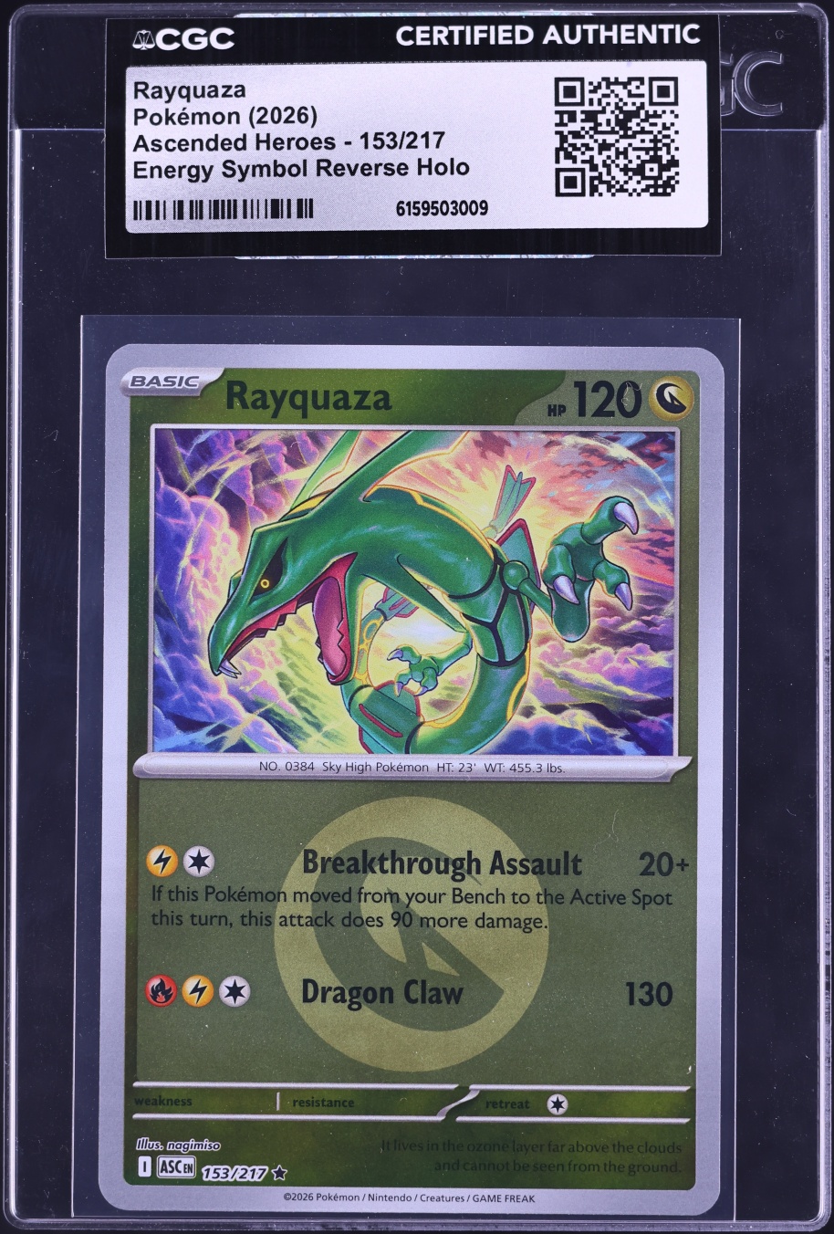 2026 Pokemon Mega Evolution Ascended Heroes Energy Symbol Reverse Holo Rayquaza #153 CGC AUTH