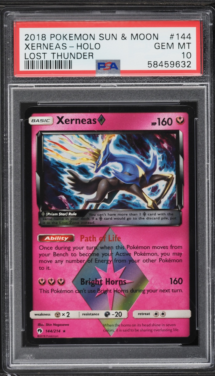 2018 Pokemon Sun & Moon Lost Thunder Holo Xerneas #144 PSA 10 GEM MINT