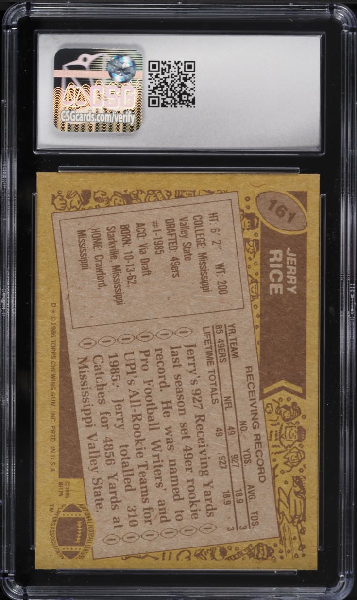 1986 Topps Football Jerry Rice ROOKIE #161 CSG 8 NM-MT